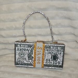 Sparkle Money Print Clutch with Gold Accent
